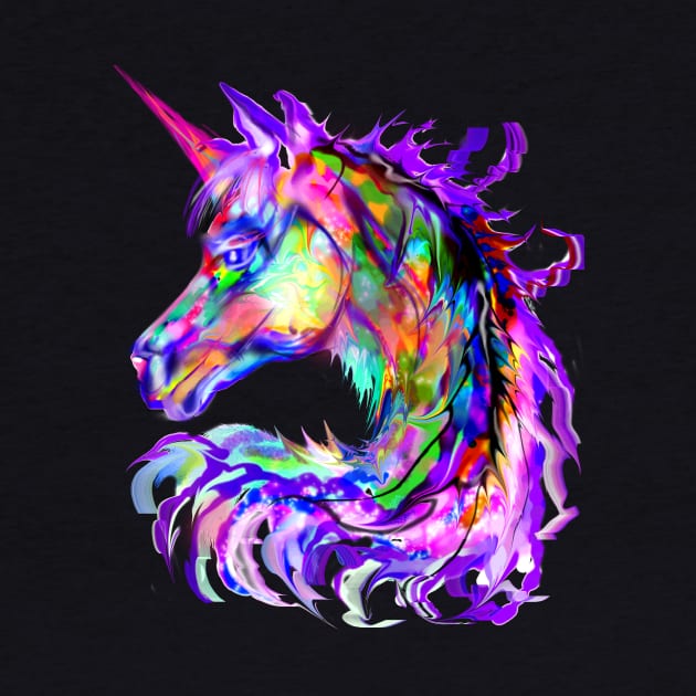 Colorful rainbow psychedelic Beautiful Cute Unicorn Head Magical Fantasy Art by starchildsdesigns